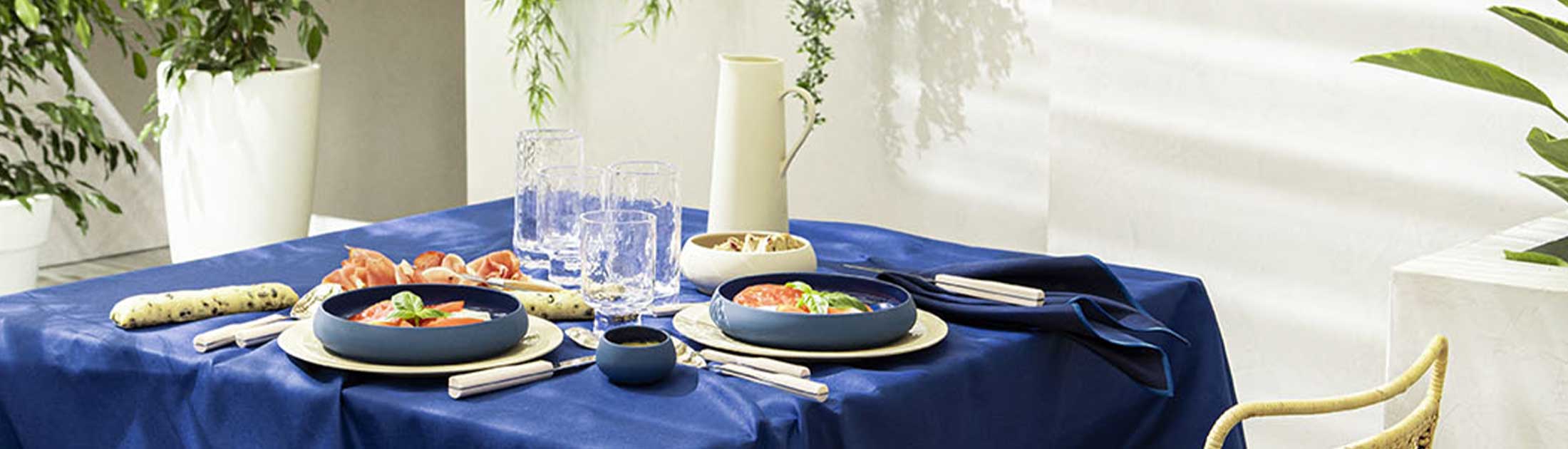 NUANCES COTON & LIN BLEU ROY Nappe rectangulaire 180 x 250 cm