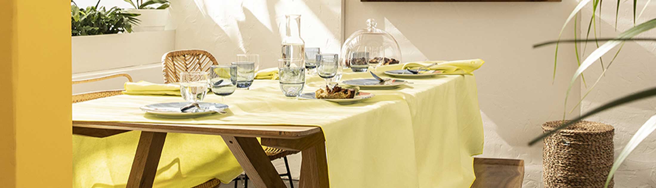 NUANCES COTON & LIN JAUNE PALE Lot de 4 serviettes 50 x 40 cm