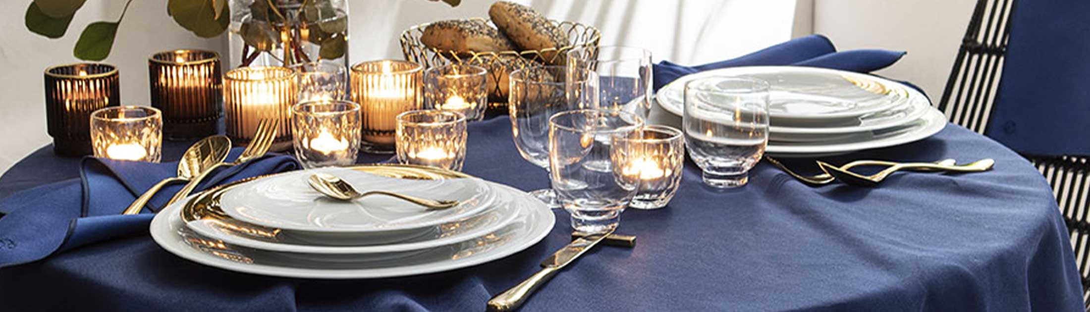 NUANCES COTON & LIN BLEU NUIT Nappe rectangulaire 180 x 250 cm