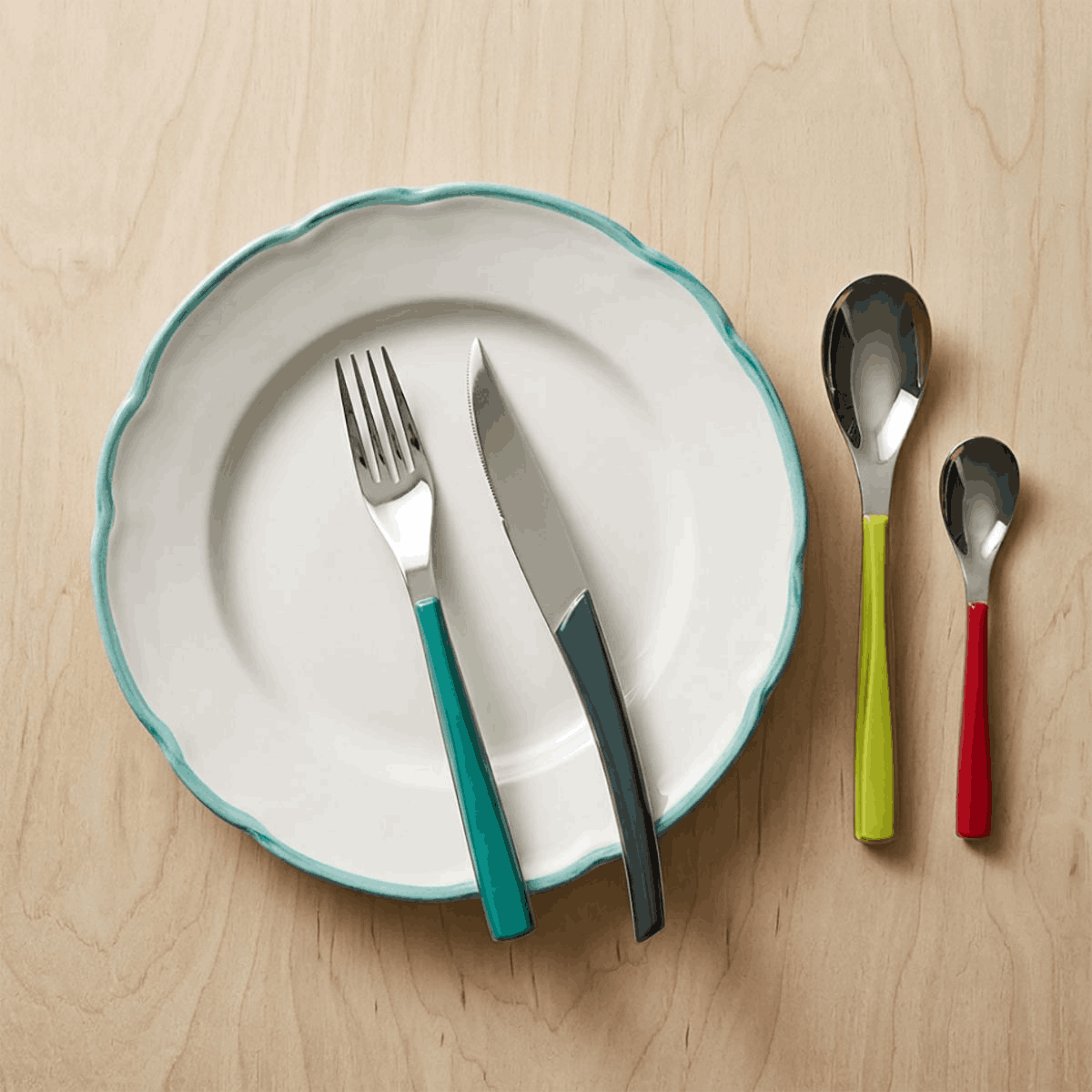 QUARTZ MIROIR MULTICOLORE Coffret 24 couverts lame scie