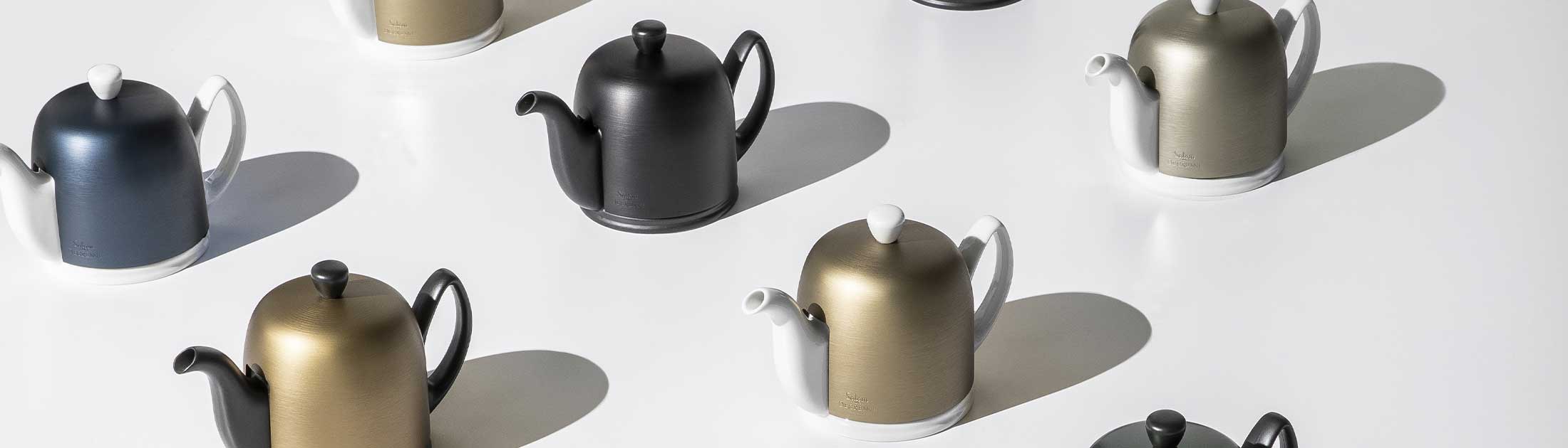 SALAM OR Theiere salam 4 tasses corps blanc et or cloche blanche