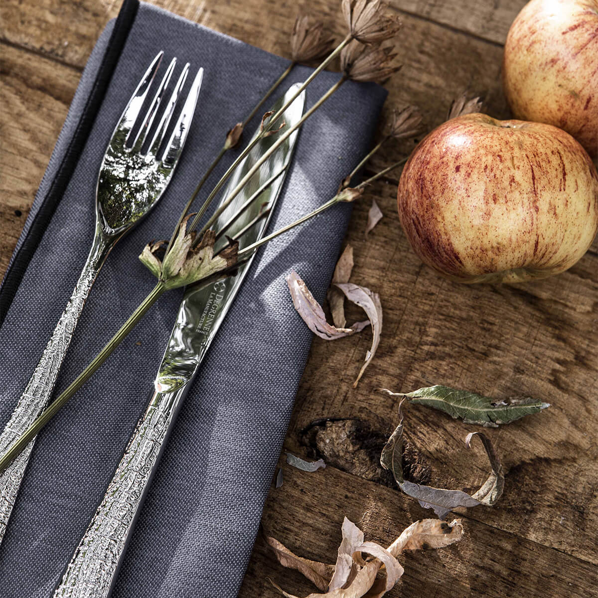 NUANCES COTON & LIN DEGRENNE GREY Gift box of 6 rectangular napkings 50 x 40 cm