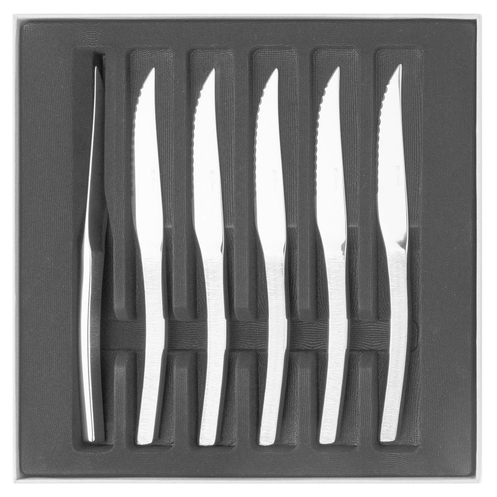 ASTREE CISELE MIROIR Coffret 6 couteaux à steak monobloc lame scie