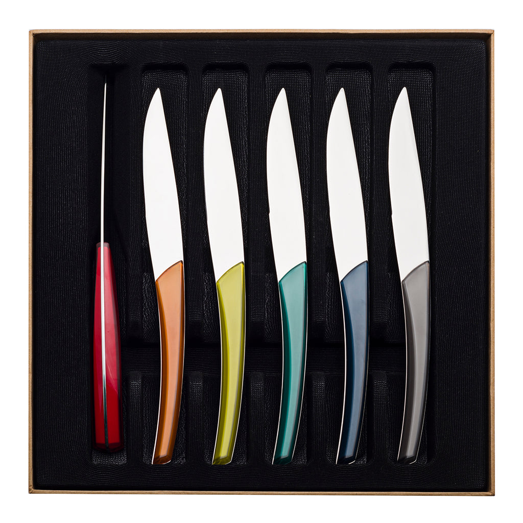 QUARTZ MIROIR MULTICOLORE Coffret 6 couteaux à steak lame scie