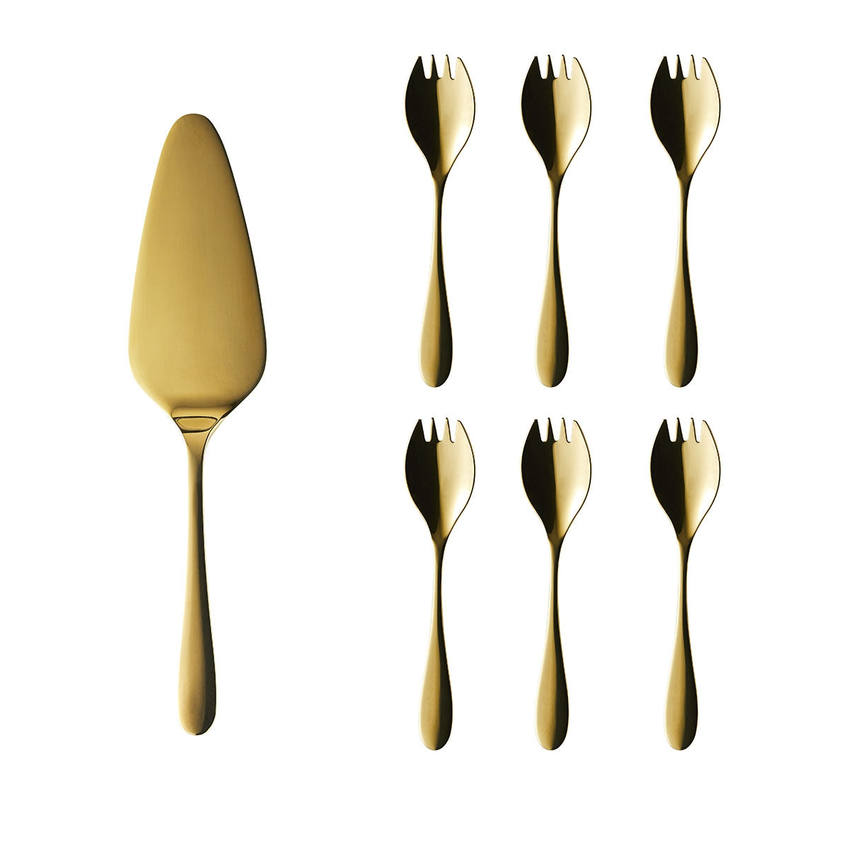 degrenne paris ONDE GOLD Coffret 6 fourchettes à gâteaux et pelle à tarte
