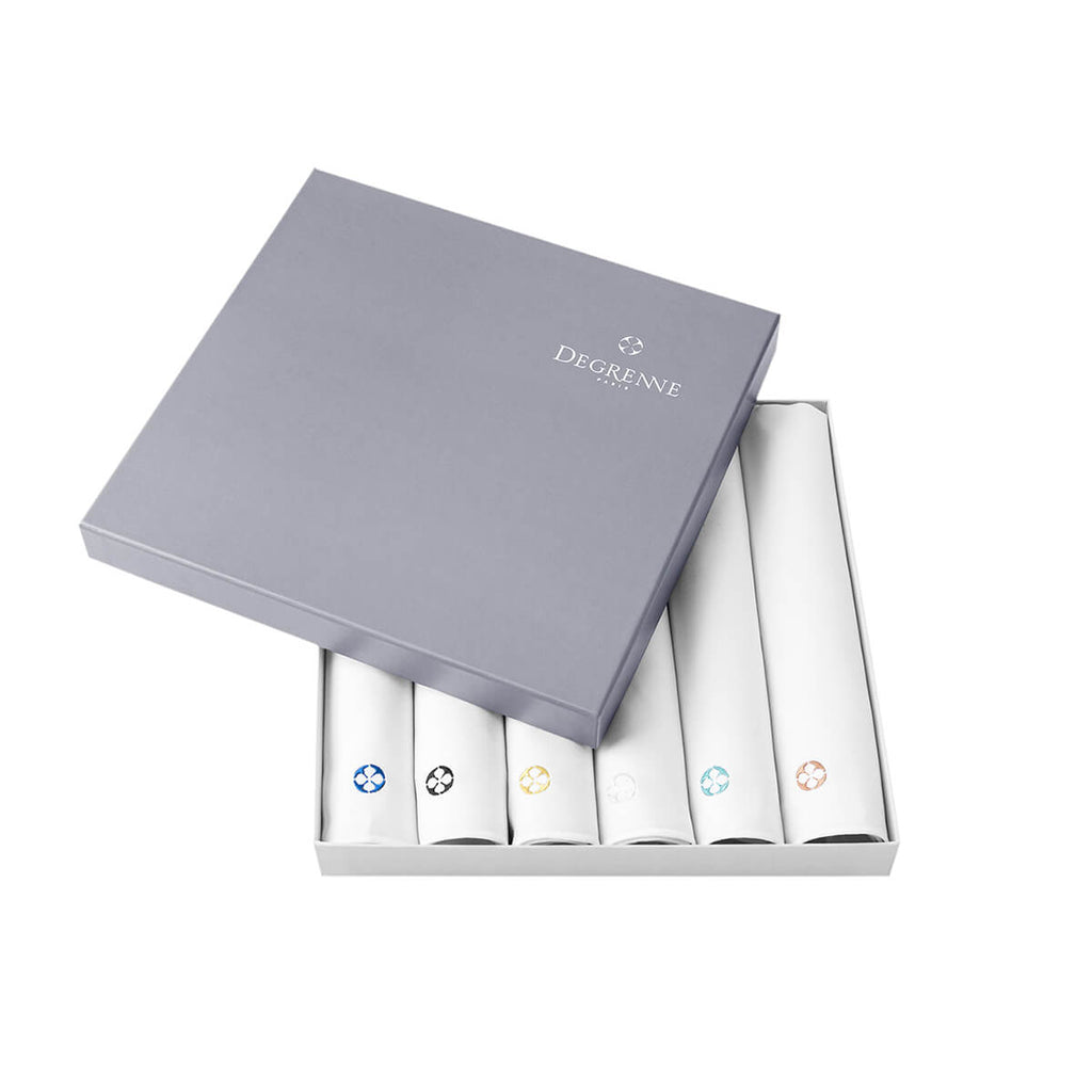 NUANCES COTON & LIN DEGRENNE WHITE Gift box of 6 rectangular napkings 50 x 40 cm